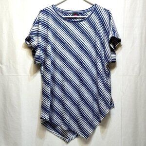 Vince Camuto XL Asymmetrical Hem Flutter Sleeve Striped Tunic Top Soft Fabric